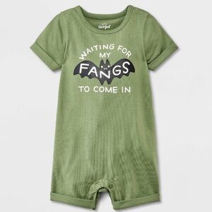 Baby Bat Graphic Romper (WAITING FOR MY FANGS TO COME IN)  - Green / 3-6 MONTHS